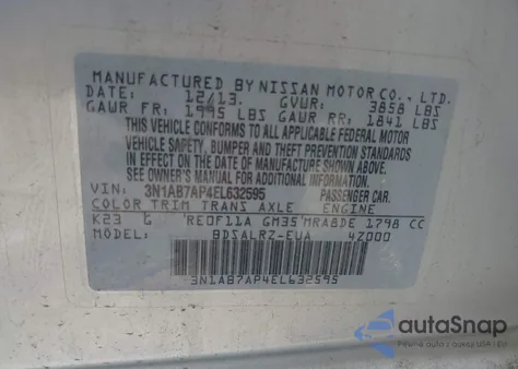 2014 Nissan Sentra Sr z USA, uszkodzony, nr VIN 3N1AB7AP4EL632595